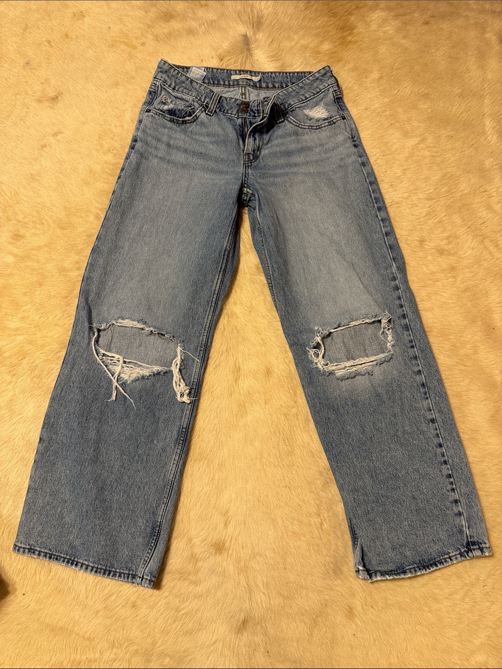 Levi's Light Blue Distressed Wide-Leg Jeans